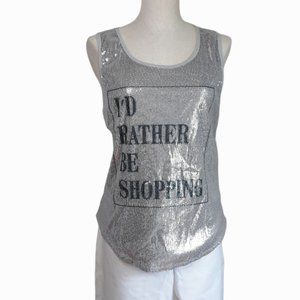 🆕 I'd Rather Be Shopping • XL Jrs tank top silver sequin resortwear women's NWT